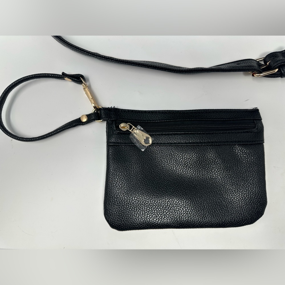 BELLA RUSSO Pebbled Faux Leather Black Tote Handbag w/ wristlet, NWT​​ - Picture 4 of 8